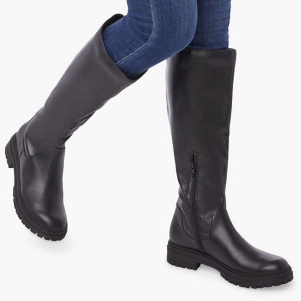 JustFab Felice Lug Sole Knee High Boots — Black (Size 8)